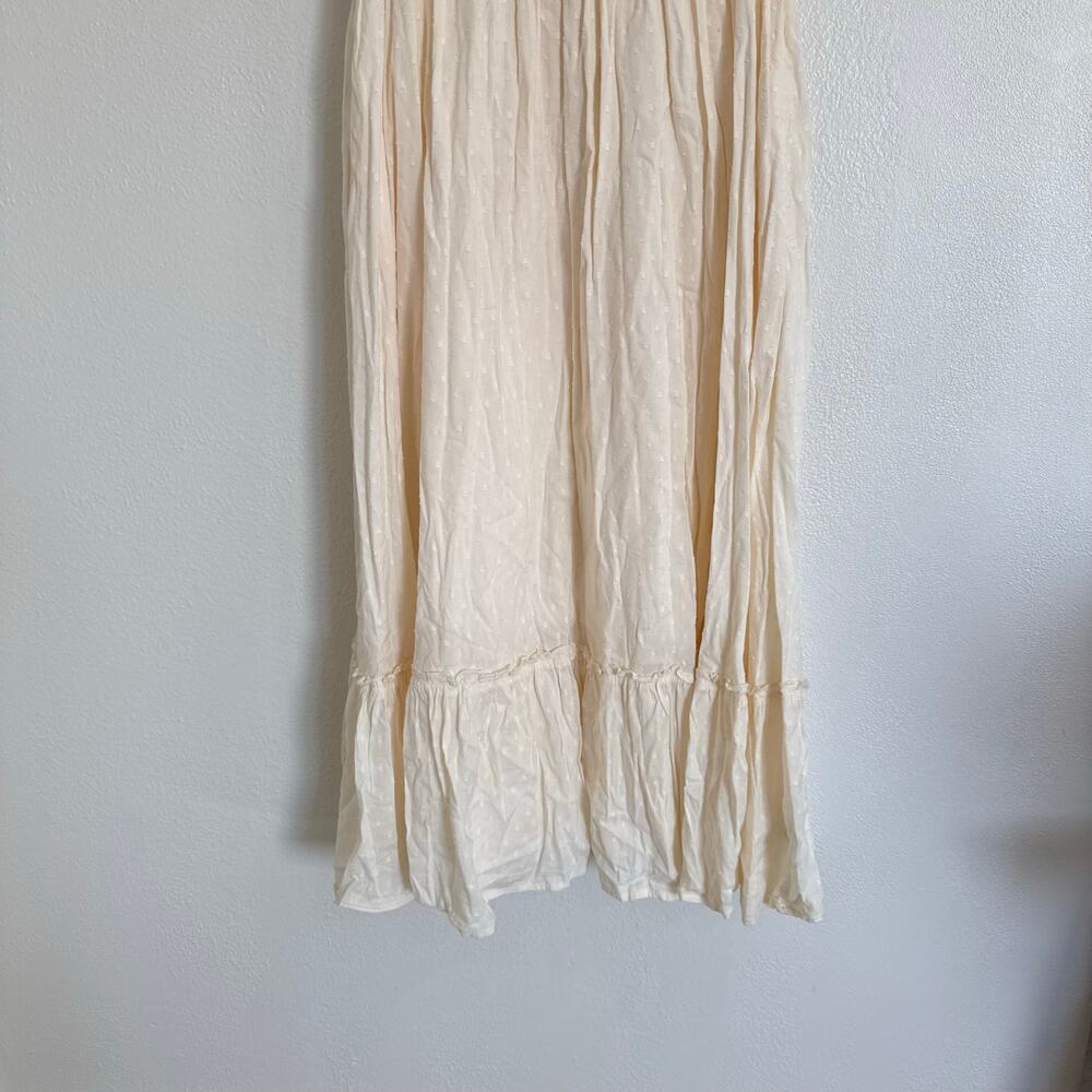 Old Navy Waist Defined Puff Sleeve Clip Dot Midi Dress Cream Ivory Boho Medium - Picture 3 of 10